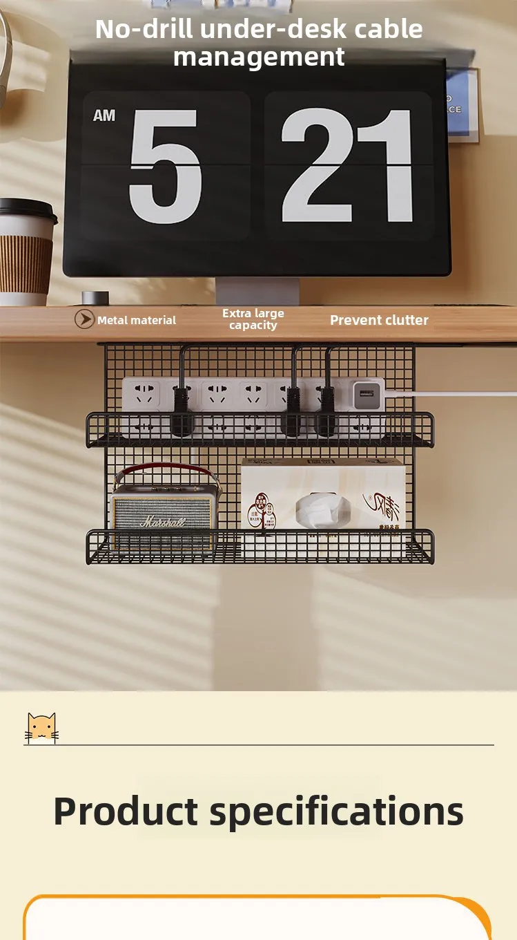 Under-desk Cable Management Cable Tray Punching Free Power Cable Trough Finishing Box Wire Socket Storage Wiring Organizer - Image 11