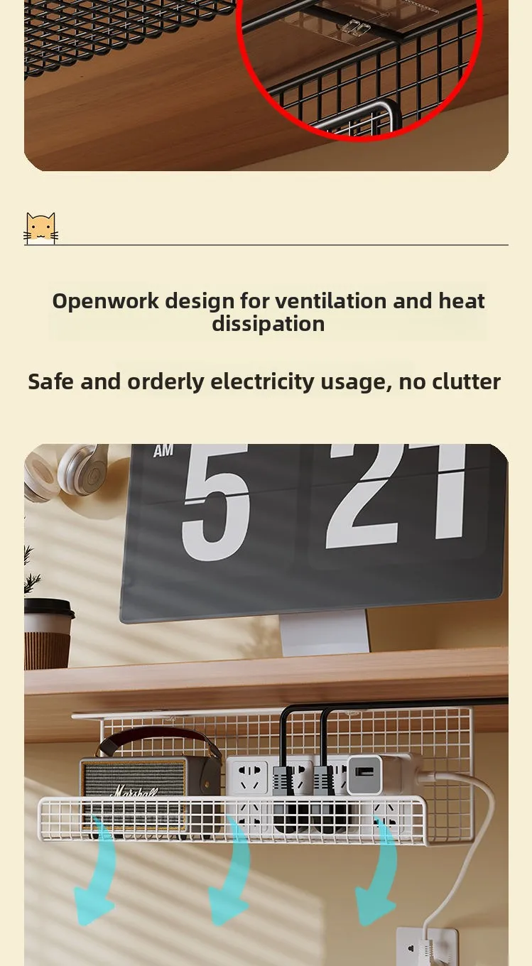 Under-desk Cable Management Cable Tray Punching Free Power Cable Trough Finishing Box Wire Socket Storage Wiring Organizer - Image 15