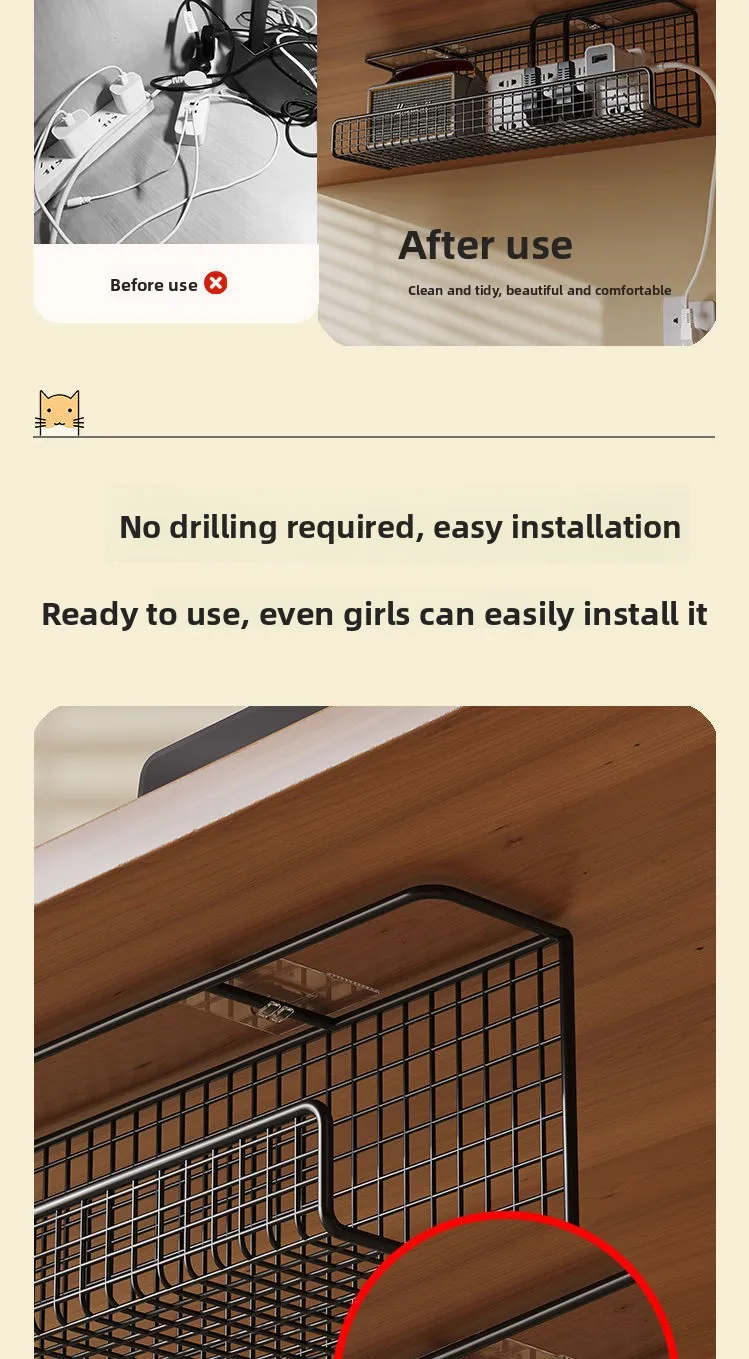 Under-desk Cable Management Cable Tray Punching Free Power Cable Trough Finishing Box Wire Socket Storage Wiring Organizer - Image 14